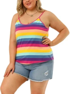 Agnes Orinda Women's Plus Size Stripe Strap Sleeveless Stretch Colorful Camisole 20 Agnes Orinda Women's Plus Size Stripe Strap Sleeveless Stretch Colorful Camisole -Agnes Orinda GUEST 4150afbc 0a10 43fc 982d 952eedc251eb