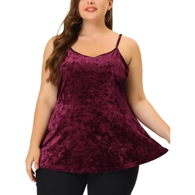 Agnes Orinda Women's Plus Size Velvet Adjustable Strap Peplum Camisole 3 Agnes Orinda Women's Plus Size Velvet Adjustable Strap Peplum Camisole