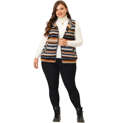Agnes Orinda Plus Size Jacket For Women Pullover Zip Up Stripe Printed Sleeveless Knit Boho Vest Hoodie 4 Agnes Orinda Plus Size Jacket For Women Pullover Zip Up Stripe Printed Sleeveless Knit Boho Vest Hoodie - Image 2