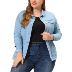 Agnes Orinda Women's Plus Size Outerwear Button Front Washed Denim Jean Jacket -Agnes Orinda GUEST 43c9ecc1 c8ce 4954 9014 19ed796b104c