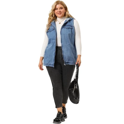 Agnes Orinda Women's Plus Size Hoodie Zipper Up Pocket Denim Sleeveless Jacket Vest 4 Agnes Orinda Women's Plus Size Hoodie Zipper Up Pocket Denim Sleeveless Jacket Vest - Image 2
