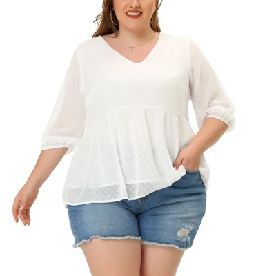 Agnes Orinda Women's Plus Size Chiffon Babydoll Long Sleeve Swiss Dots Blouses 9 Agnes Orinda Women's Plus Size Chiffon Babydoll Long Sleeve Swiss Dots Blouses - Image 7