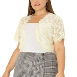 Agnes Orinda Women's Plus Size Sheer Lace Open Front Lightweight Shrugs -Agnes Orinda GUEST 443ab4dd b956 41c5 ae09 cd218061bcaf