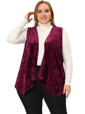 Agnes Orinda Plus Size Velvet Cardigan For Women Fashion Vests Asymmetric Hem Open Front Vest 4 Agnes Orinda Plus Size Velvet Cardigan For Women Fashion Vests Asymmetric Hem Open Front Vest - Image 2