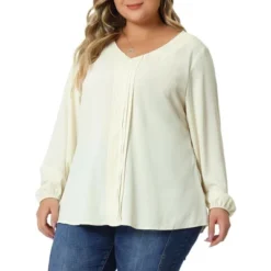 Agnes Orinda Women's Plus Size V Neck Tassel Self Flutter 3/4 Sleeve Blouses