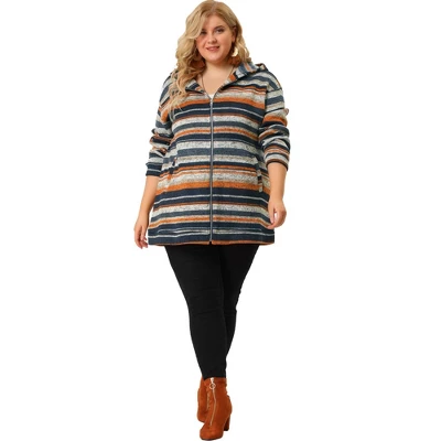 Agnes Orinda Women's Plus Size Zip Up Knit Stripe Printed Long Sleeve Boho Bohemian Hoodies Jackets 4 Agnes Orinda Women's Plus Size Zip Up Knit Stripe Printed Long Sleeve Boho Bohemian Hoodies Jackets - Image 2