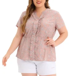 Agnes Orinda Women's Plus Size Chiffon Button Ditsy Floral Peplum Shirts -Agnes Orinda GUEST 46fa1e70 bc46 4344 abaa 9086d97b294b
