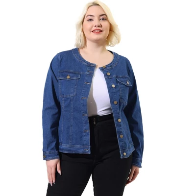 Agnes Orinda Women's Plus Size Jean Jacket Long Sleeves Collarless Denim Jacket 11 Agnes Orinda Women's Plus Size Jean Jacket Long Sleeves Collarless Denim Jacket - Image 9