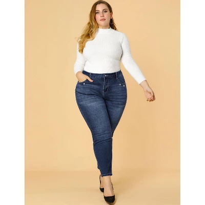 Agnes Orinda Women's Plus Size Denim Mid-Rise Stretch Washed Skinny Jeans 4 Agnes Orinda Women's Plus Size Denim Mid-Rise Stretch Washed Skinny Jeans - Image 3