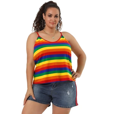 Agnes Orinda Women's Plus Size Stripe Strap Sleeveless Stretch Colorful Camisole 4 Agnes Orinda Women's Plus Size Stripe Strap Sleeveless Stretch Colorful Camisole - Image 2