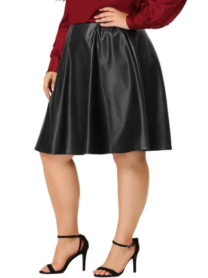 Agnes Orinda Women's Plus Size PU Skirt A-Line Versatile Flared Party Skirts 2 Agnes Orinda Women's Plus Size PU Skirt A-Line Versatile Flared Party Skirts