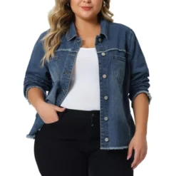 Agnes Orinda Women's Plus Size Button Up Frayed Hem Long Sleeve Casual Jean Jacket -Agnes Orinda GUEST 48f6bf01 e76a 4352 aac1 06c42fcf41e4
