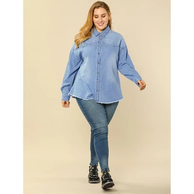 Agnes Orinda Women's Plus Size Button Down Long Sleeve Denim Shirts 3 Agnes Orinda Women's Plus Size Button Down Long Sleeve Denim Shirts