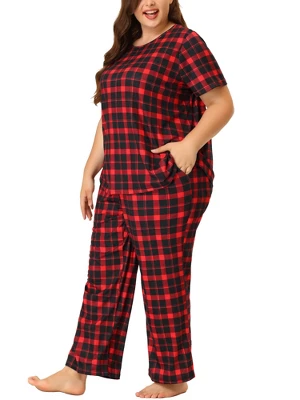 Agnes Orinda Women's Plus Size Short Sleeve Sleepwear Plaid Pajamas Sets 3 Agnes Orinda Women's Plus Size Short Sleeve Sleepwear Plaid Pajamas Sets