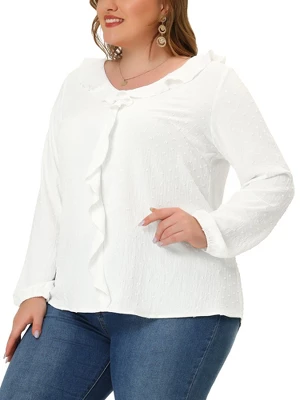 Agnes Orinda Plus Size Blouse For Women Elegant Long Sleeve Ruffle Trim V Neck Office Blouses Tops 3 Agnes Orinda Plus Size Blouse For Women Elegant Long Sleeve Ruffle Trim V Neck Office Blouses Tops