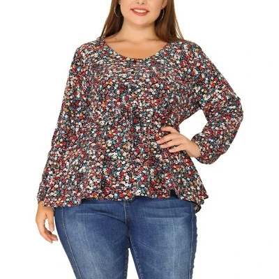 Agnes Orinda Women's Plus Size V Neck Button Up Ruffle Floral Long Sleeve Tunic Peplum Blouse 7 Agnes Orinda Women's Plus Size V Neck Button Up Ruffle Floral Long Sleeve Tunic Peplum Blouse - Image 5