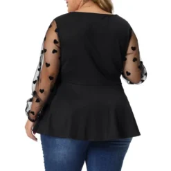 Agnes Orinda Women's Plus Size Heart Sheer Long Sleeve Mesh V Neck Peplum Blouse -Agnes Orinda GUEST 4c4f5741 da30 47c3 b8f1 ba05b5266eee