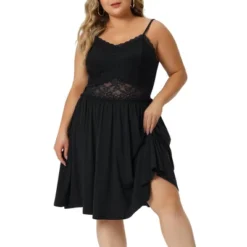 Agnes Orinda Women's Plus Size V Neck Spaghetti Strap Adjustable Lace Panel Nightgown