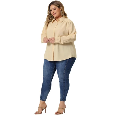 Agnes Orinda Women's Plus Size V Neck Long Sleeve Classic Fit Business Office Button Down Shirts 4 Agnes Orinda Women's Plus Size V Neck Long Sleeve Classic Fit Business Office Button Down Shirts - Image 2