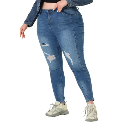 Agnes Orinda Women's Plus Size Mid Rise Stretch Washed Skinny Denim Jeans 8 Agnes Orinda Women's Plus Size Mid Rise Stretch Washed Skinny Denim Jeans - Image 7