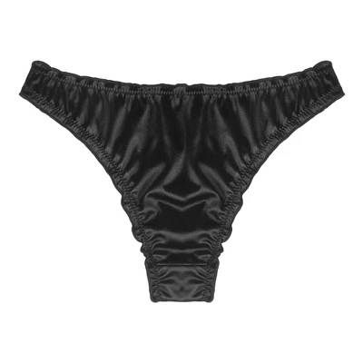 Agnes Orinda Women Plus Mid-Rise Frill Trim Elastic Waist Satin Bikini Black Thong Medium 3 Agnes Orinda Women Plus Mid-Rise Frill Trim Elastic Waist Satin Bikini Black Thong Medium