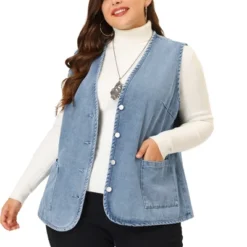 Agnes Orinda Women's Plus Size Sleeveless Denim Button Down V Neck Jean Vest -Agnes Orinda GUEST 4e41be8c 5049 4977 a105 09f8a01a38f7