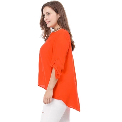 Agnes Orinda Women's Plus Size Sheer 3/4 Sleeve Flowy Split V Neck Blouse 6 Agnes Orinda Women's Plus Size Sheer 3/4 Sleeve Flowy Split V Neck Blouse - Image 4