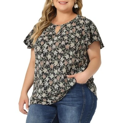 Agnes Orinda Women's Plus Size Keyhole Floral Chiffon Flared Sleeve Summer Trendy Peasant Tops 16 Agnes Orinda Women's Plus Size Keyhole Floral Chiffon Flared Sleeve Summer Trendy Peasant Tops - Image 14