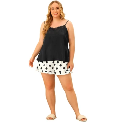 Agnes Orinda Women's Plus Size Polka Dots Sleep Short Satin Lace Trim Camisole Pajamas Set 4 Agnes Orinda Women's Plus Size Polka Dots Sleep Short Satin Lace Trim Camisole Pajamas Set - Image 2