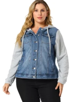 Agnes Orinda Women's Plus Size Denim Hood Drawstring Fall Winter Button Jean Jackets -Agnes Orinda GUEST 4ef4ba6f f347 48eb 8020 429ce2023a86