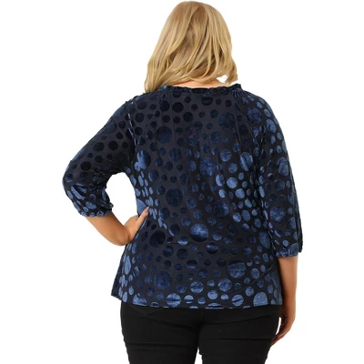 Agnes Orinda Women's Plus Size Velvet Semi Sheer Bishop Sleeve Polka Dots Elegant Blouses 6 Agnes Orinda Women's Plus Size Velvet Semi Sheer Bishop Sleeve Polka Dots Elegant Blouses - Image 4