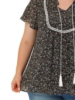 Agnes Orinda Women's Plus Size Bib Peasant Ditsy Floral Tie Neck Keyhole Chiffon Blouse -Agnes Orinda GUEST 4fe117bf 5b31 44b8 8ab9 14ef0c84fd6d