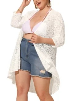 Agnes Orinda Women's Plus Size Lace Sheer High Low 3/4 Sleeve Open Front Cardigan -Agnes Orinda GUEST 4fe70441 963f 4593 b31f 8740f95ebf62