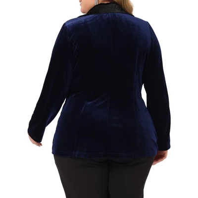 Agnes Orinda Women's Plus Size Velvet Vintage Evening Sparkle Button Contrast Notched Lapel Suit Blazers 5 Agnes Orinda Women's Plus Size Velvet Vintage Evening Sparkle Button Contrast Notched Lapel Suit Blazers - Image 3