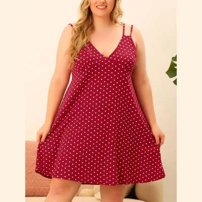 Agnes Orinda Women's Plus Size Deep V Knit Polka Dots Cami Nightgown 3 Agnes Orinda Women's Plus Size Deep V Knit Polka Dots Cami Nightgown