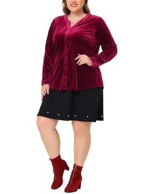 Agnes Orinda Plus Size Shirt For Women Velvet Top Long Sleeve V Neck Button Down Shirts 3 Agnes Orinda Plus Size Shirt For Women Velvet Top Long Sleeve V Neck Button Down Shirts