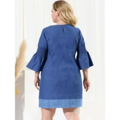 Agnes Orinda Women's Plus Size Puff Sleeve Chambray Shift Dress -Agnes Orinda GUEST 52f1549a 2b82 4457 b7b1 c1bd27f17056