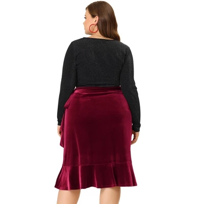 Agnes Orinda Women's Plus Size Skirt Ruffled Hem Velvet Wrap Skirts 5 Agnes Orinda Women's Plus Size Skirt Ruffled Hem Velvet Wrap Skirts - Image 3