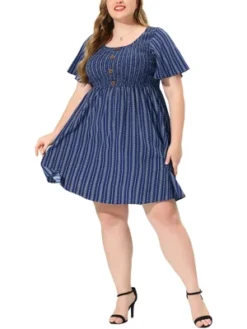 Agnes Orinda Women's Plus Size Stripe Boho Smock Swing Dresses -Agnes Orinda GUEST 533031bb 23e3 4a7c bdbc b9d9a06c86d1