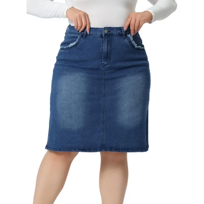 Agnes Orinda Women's Plus Size Casual Slim Side Slit Jean Denim Pencil Skirt 7 Agnes Orinda Women's Plus Size Casual Slim Side Slit Jean Denim Pencil Skirt - Image 5
