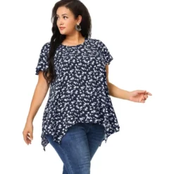 Agnes Orinda Women's Plus Size Floral Irregular Hem Casual Peplum Blouse -Agnes Orinda GUEST 53f1ca1d 2d56 4848 8039 6d046d5e14f7