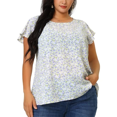 Agnes Orinda Women's Plus Size Floral Short Sleeve Casual Blouse 9 Agnes Orinda Women's Plus Size Floral Short Sleeve Casual Blouse - Image 7