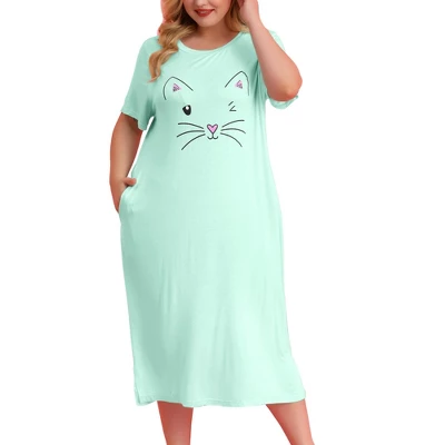 Agnes Orinda Womens Plus Size Short Sleeve Cute Cat Print Pockets Nightgown 18 Agnes Orinda Womens Plus Size Short Sleeve Cute Cat Print Pockets Nightgown - Image 16
