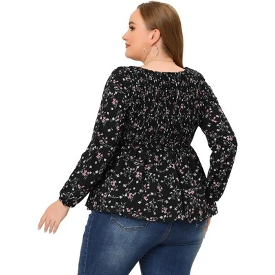 Agnes Orinda Women's Plus Size Blouses Smock Waist Square Neck Floral Peplum Tops 5 Agnes Orinda Women's Plus Size Blouses Smock Waist Square Neck Floral Peplum Tops - Image 3