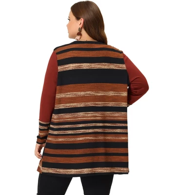 Agnes Orinda Women's Plus Size Long Open Front Striped Sweater Knit Cardigans 5 Agnes Orinda Women's Plus Size Long Open Front Striped Sweater Knit Cardigans - Image 3