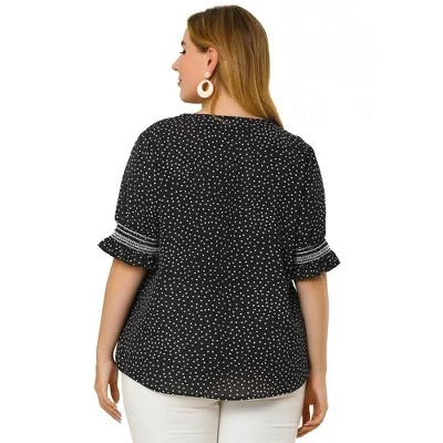 Agnes Orinda Women's Plus Size Pin Dots Smocked Floral Boho Blouses 6 Agnes Orinda Women's Plus Size Pin Dots Smocked Floral Boho Blouses - Image 4