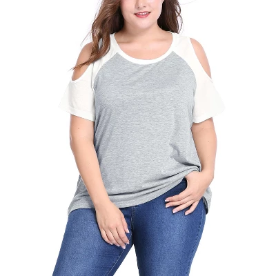 Agnes Orinda Women Plus Size Contrast Raglan Sleeves Cold Shoulder Tee 8 Agnes Orinda Women Plus Size Contrast Raglan Sleeves Cold Shoulder Tee - Image 6