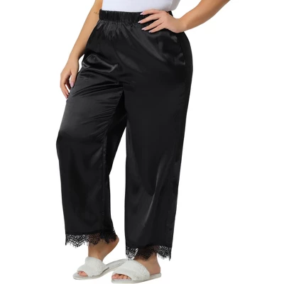 Agnes Orinda Women's Plus Size Satin Lace Trim Elastic Soft Wide Leg Pockets Pajama Pants 7 Agnes Orinda Women's Plus Size Satin Lace Trim Elastic Soft Wide Leg Pockets Pajama Pants - Image 5