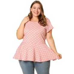 Agnes Orinda Women's Plus Size Polka Dots Fashion Workout Elegant Short Sleeves Peplum Top -Agnes Orinda GUEST 56a88fd8 cf9f 4683 9bba b55166a89fc6