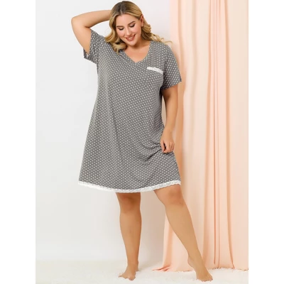 Agnes Orinda Womens Plus Size V Neck Polka Dots Short Sleeve Sleepwear Pajamas Nightgown 4 Agnes Orinda Womens Plus Size V Neck Polka Dots Short Sleeve Sleepwear Pajamas Nightgown - Image 2